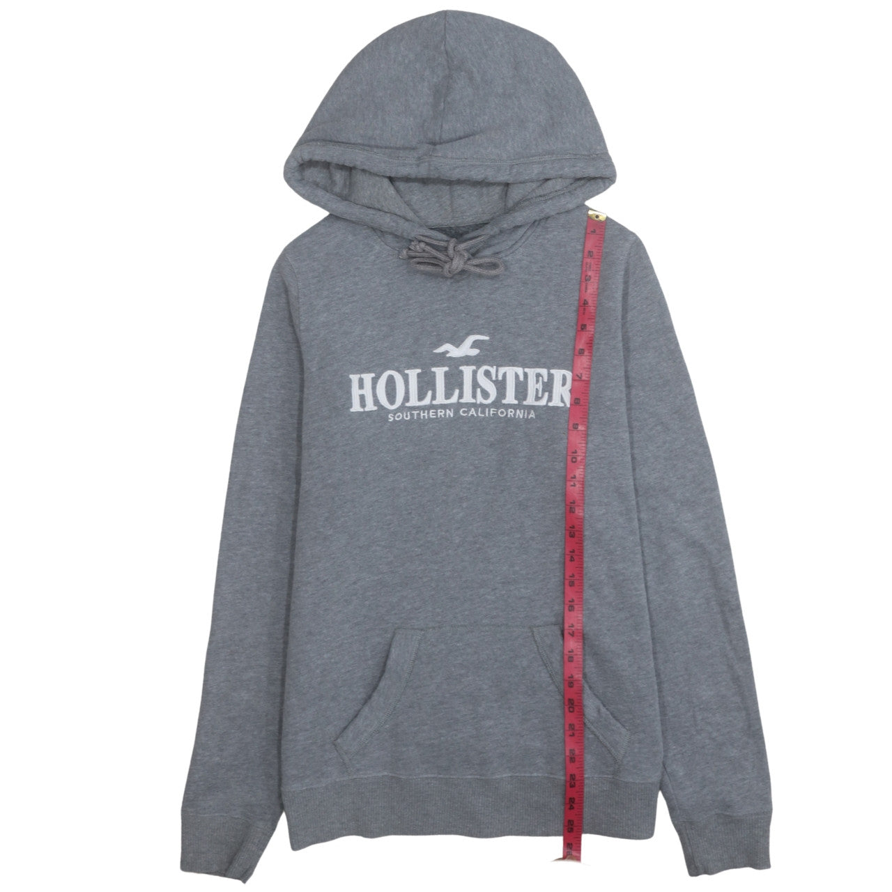 Hollister Women Grey Pullover Hoodie Medium Cotton Blend Logo