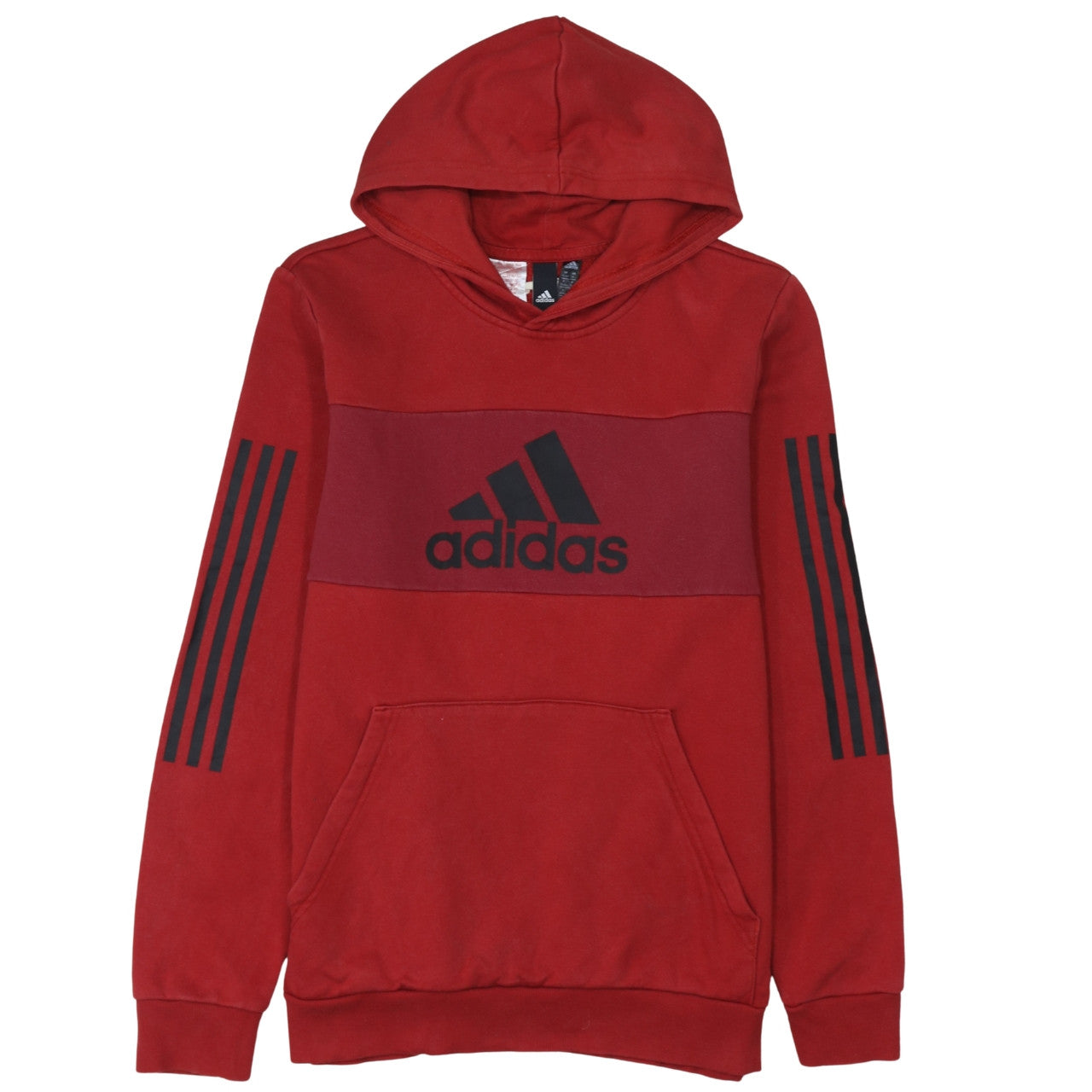 Adidas Boys Red Pullover Hoodie XL 15-16Y Cotton Blend Logo Hooded Top