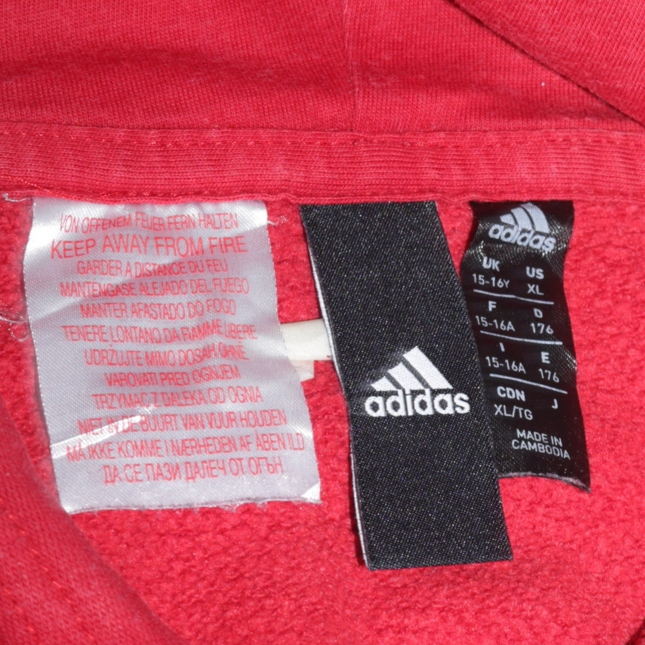 Adidas Boys Red Pullover Hoodie XL 15-16Y Cotton Blend Logo Hooded Top