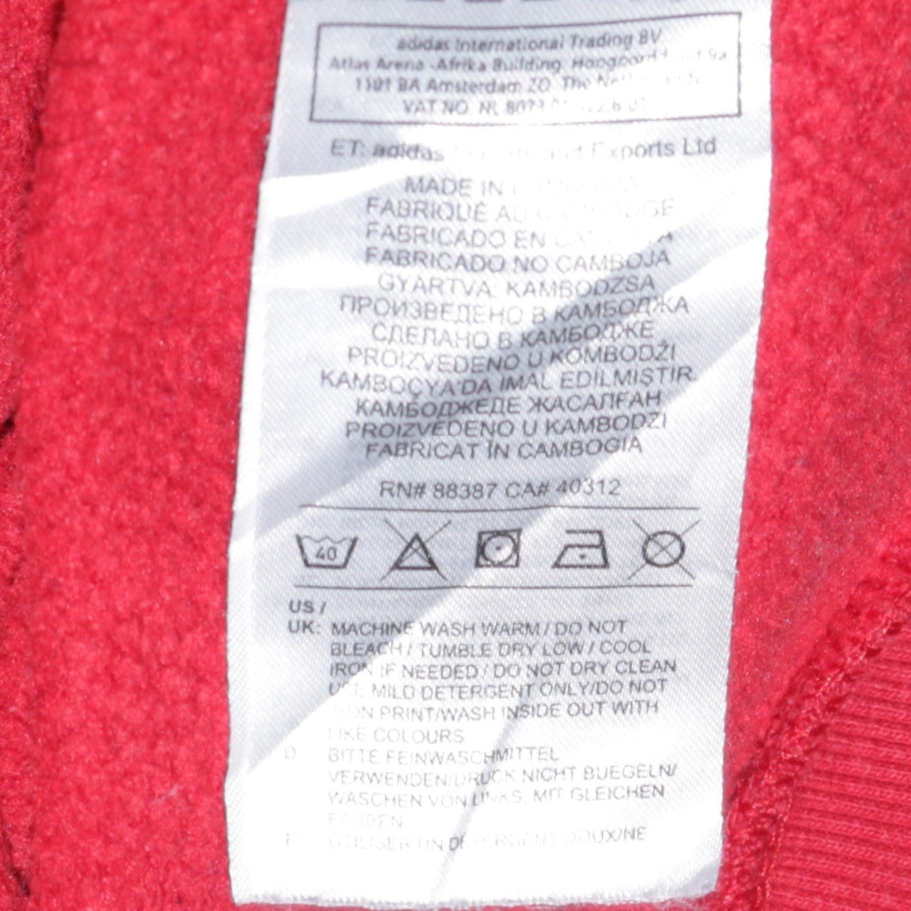 Adidas Boys Red Pullover Hoodie XL 15-16Y Cotton Blend Logo Hooded Top