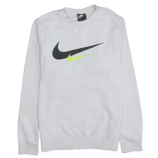 Nike Men's White Small Logo Pullover Sweatshirt Crew Neck