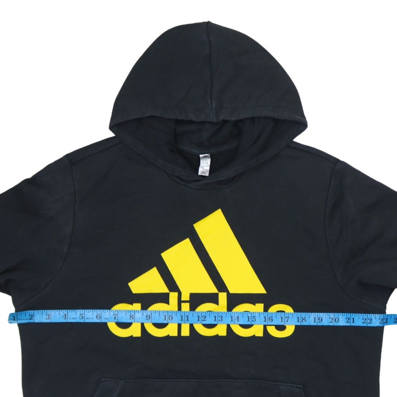Adidas Men's Black XL Pullover Hoodie with Yellow Logo Print