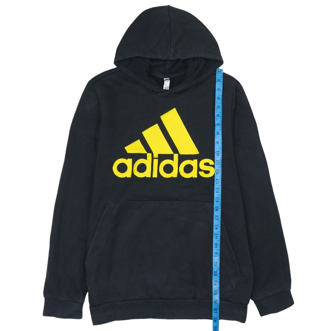 Adidas Men's Black XL Pullover Hoodie with Yellow Logo Print
