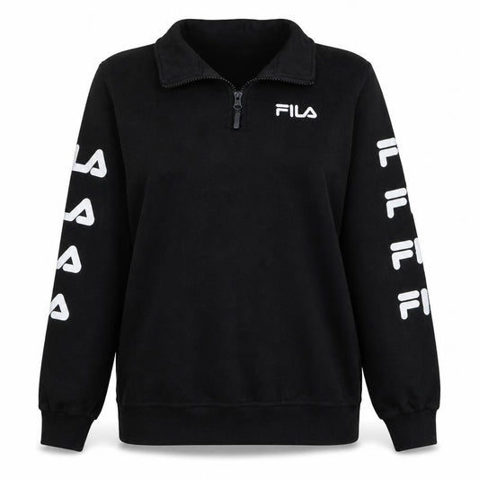 Fila Women Black XS Half Zip Sweatshirt Logo Embroidered Pullover