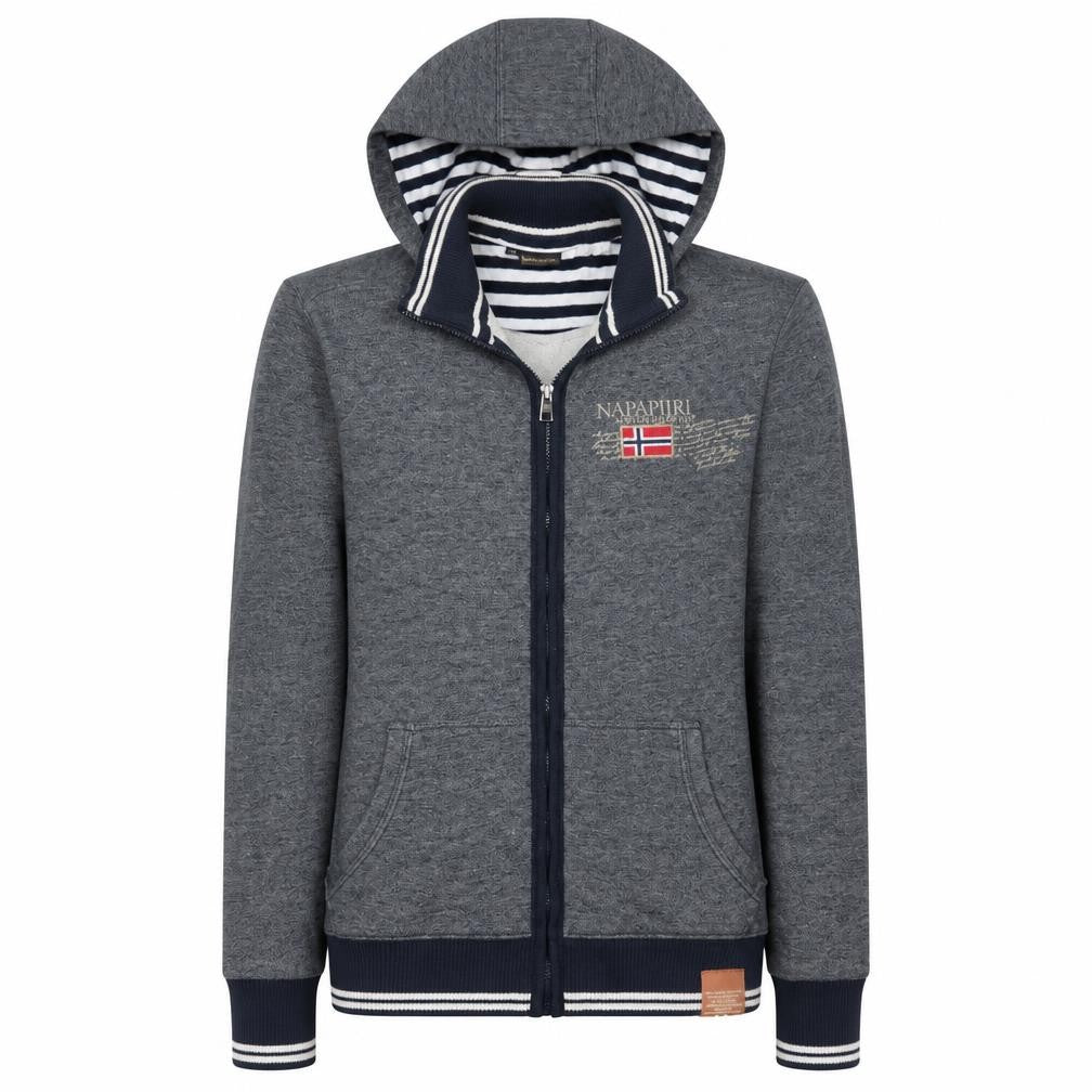 Napapijri Men's Grey Full Zip Hoodie XL Logo Outdoor Style