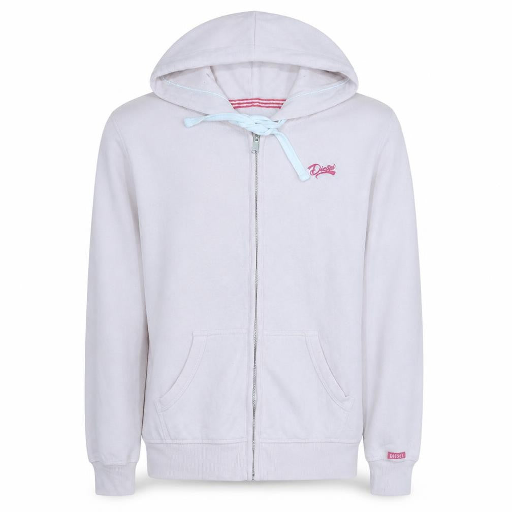 Diesel Unisex White Full Zip Hoodie M Cotton Fleece