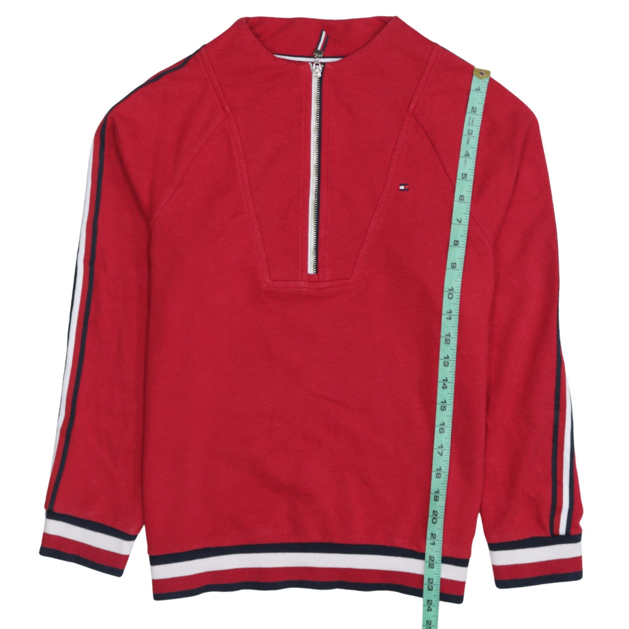 Tommy Hilfiger Womens Red 1/2 Zip Sweatshirt M Cotton Logo Trim