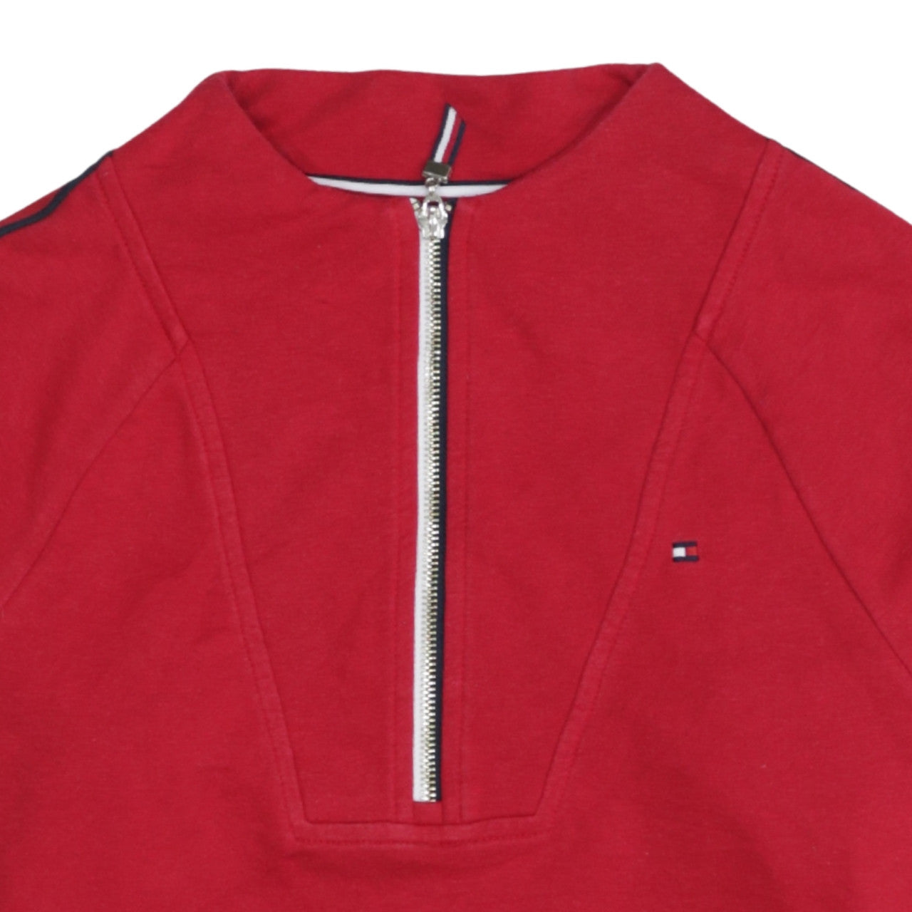 Tommy Hilfiger Womens Red 1/2 Zip Sweatshirt M Cotton Logo Trim