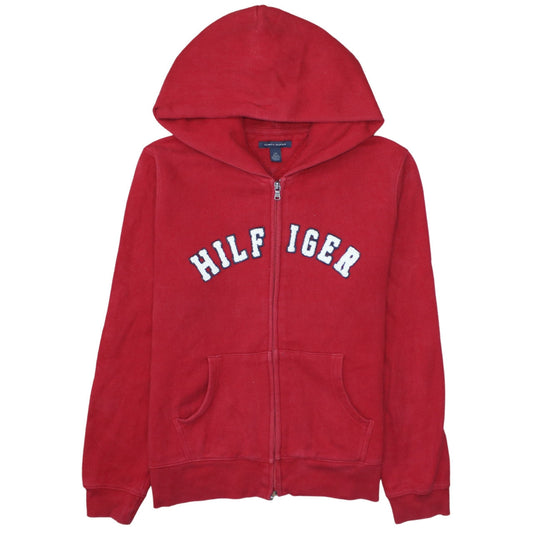 Tommy Hilfiger Womens Red Full Zip Hoodie L Embroidered Logo Casual