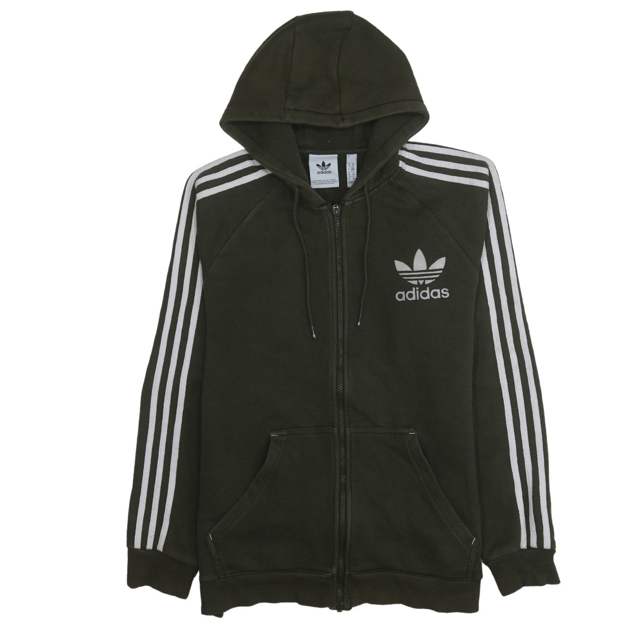 adidas Men's Green Full Zip Hoodie Size M with Logo and Stripes