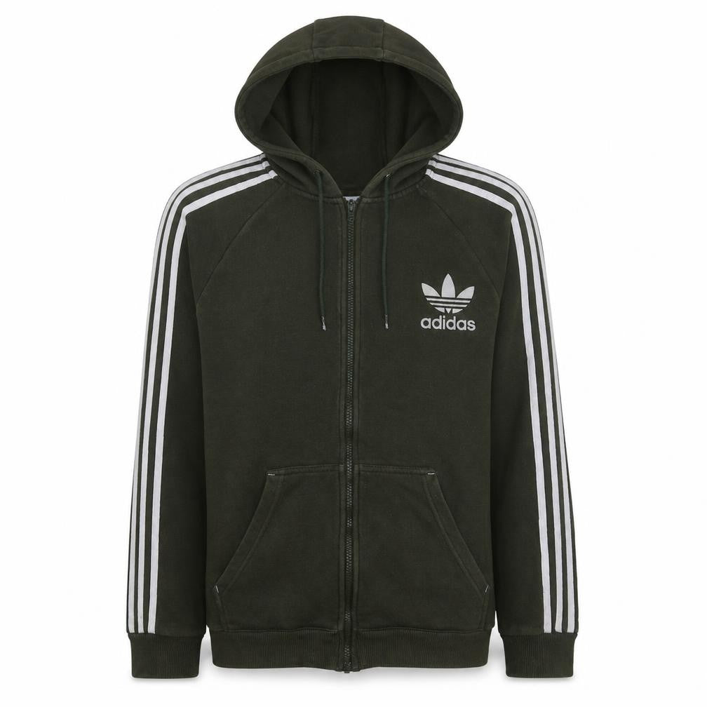 adidas Men's Green Full Zip Hoodie Size M with Logo and Stripes