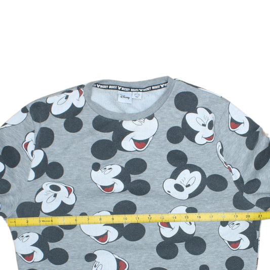 Disney Women Grey Mickey Mouse Print Pullover Sweatshirt Size S