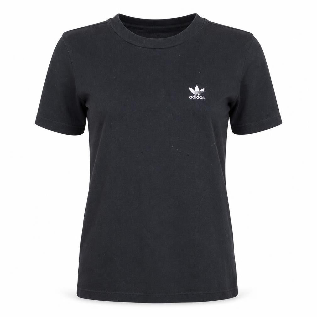 Front view of Adidas Women Black Cotton Short Sleeve Crew Neck T-Shirt, size 4