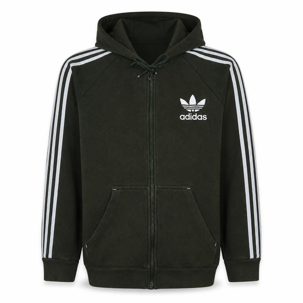 Front view of Adidas Men's Green Full Zip Hoodie M Sports Fleece Sweatshirt