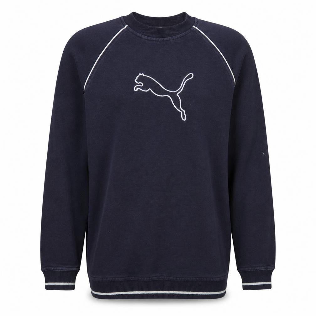 Puma Men Navy Blue Crew Neck Pullover Sweatshirt Size 16 Logo Casual
