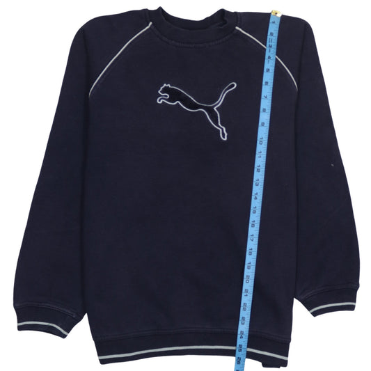 Puma Men Navy Blue Crew Neck Pullover Sweatshirt Size 16 Logo Casual