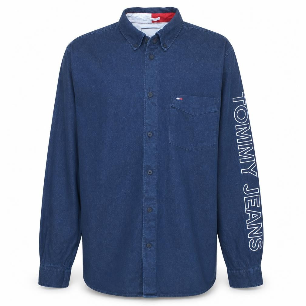 Tommy Jeans Men's Blue Button-Up Long Sleeve Denim Shirt M