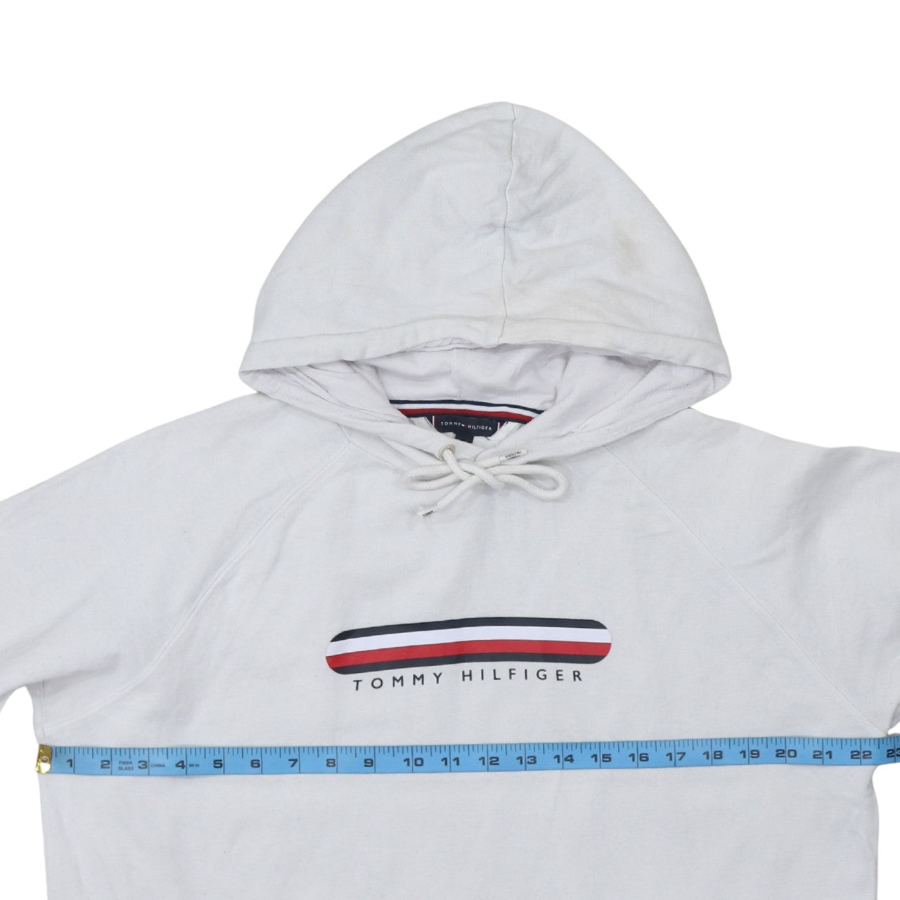 Tommy Hilfiger Women White Pullover Hoodie M Logo Cotton Blend