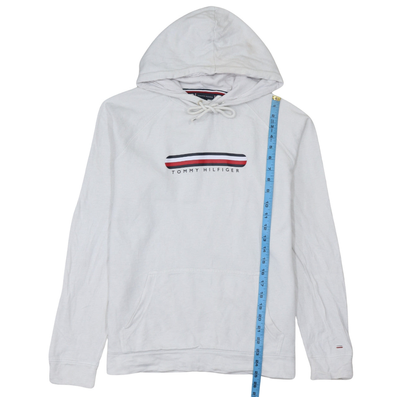 Tommy Hilfiger Women White Pullover Hoodie M Logo Cotton Blend