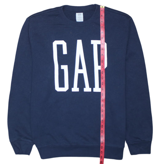 GAP Women Navy Blue Logo Crew Neck Pullover Sweatshirt L