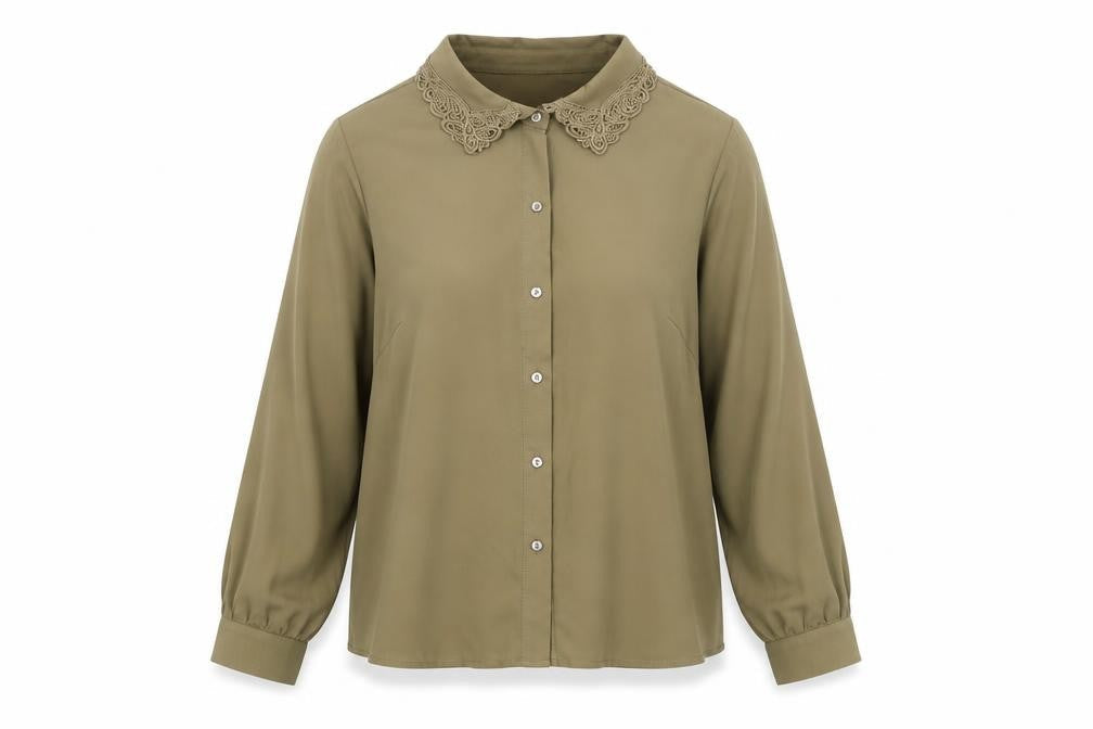 Vero Moda Women Green Collared Long Sleeve Woven Blouse Size S