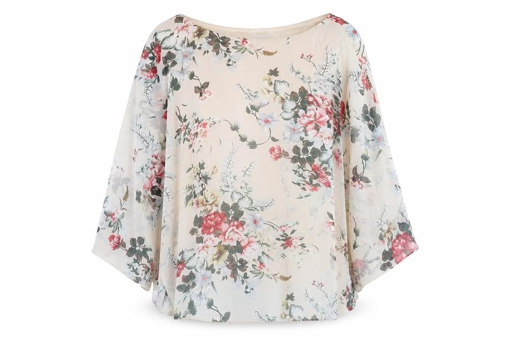 Stella Morgan Women Beige Floral Chiffon 3/4 Sleeve Tunic Blouse UK 10