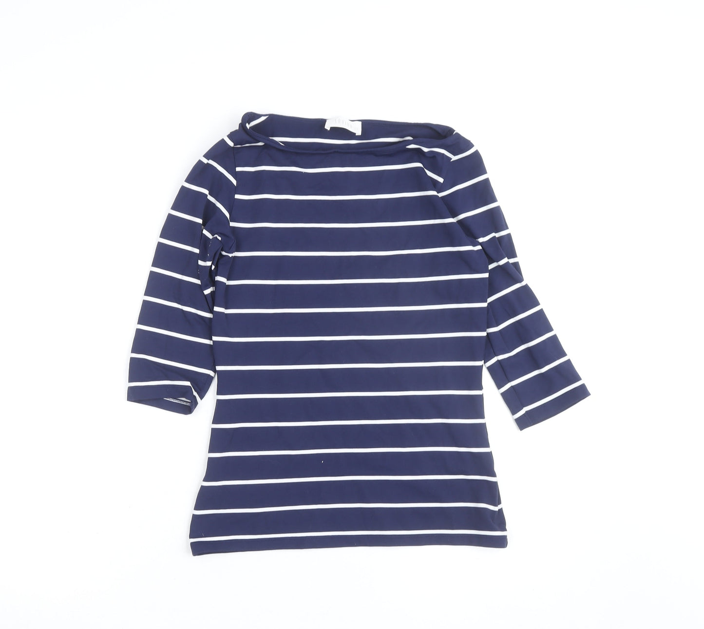 Savida Women Blue Striped 3/4 Sleeve Boat Neck Top Size 10