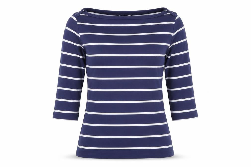Savida Women Blue Striped 3/4 Sleeve Boat Neck Top Size 10