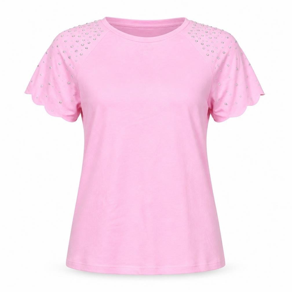 Savida Women's Pink Studded Short Sleeve Cotton T-Shirt Size 10