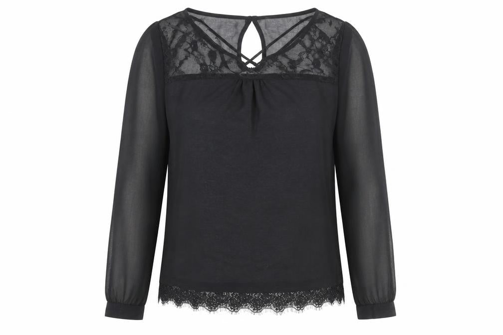Savida Women's Black Lace Long Sleeve Blouse UK 10