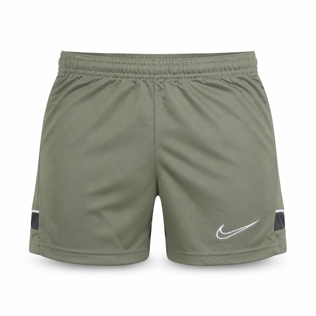 Front view of Nike boys’ green dri-fit athletic shorts, size S, sports activewear