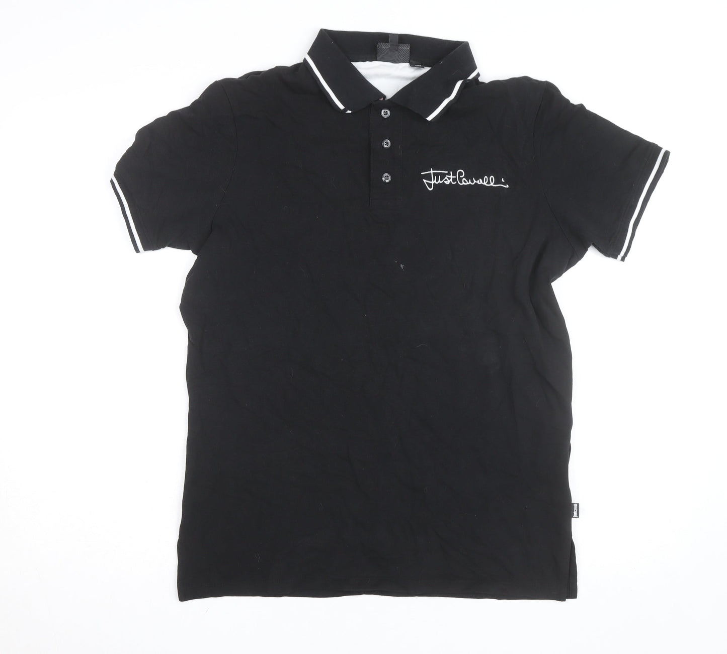 Just Cavalli Men's Black Polo Shirt Size L Cotton Stretch Designer