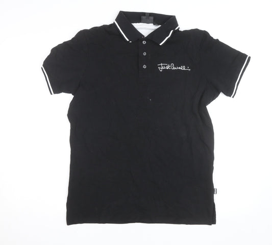 Just Cavalli Men's Black Polo Shirt Size L Cotton Stretch Designer