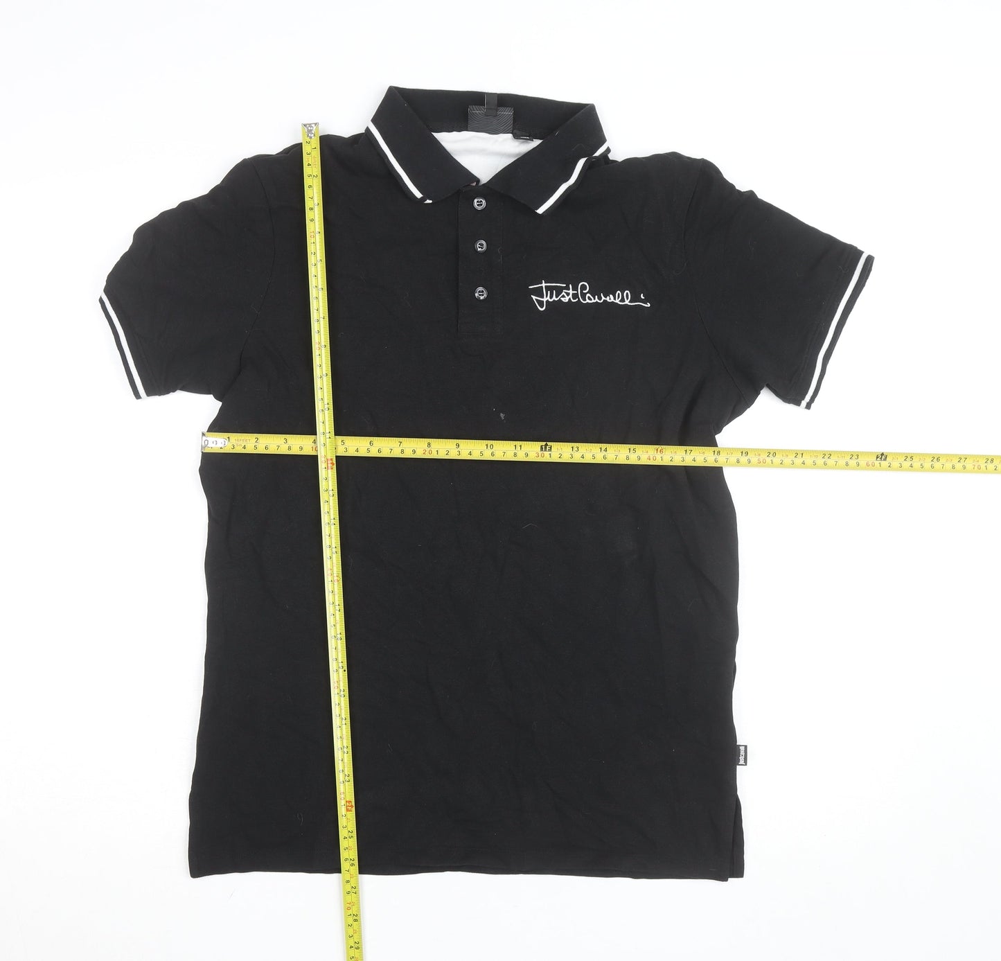 Just Cavalli Men's Black Polo Shirt Size L Cotton Stretch Designer