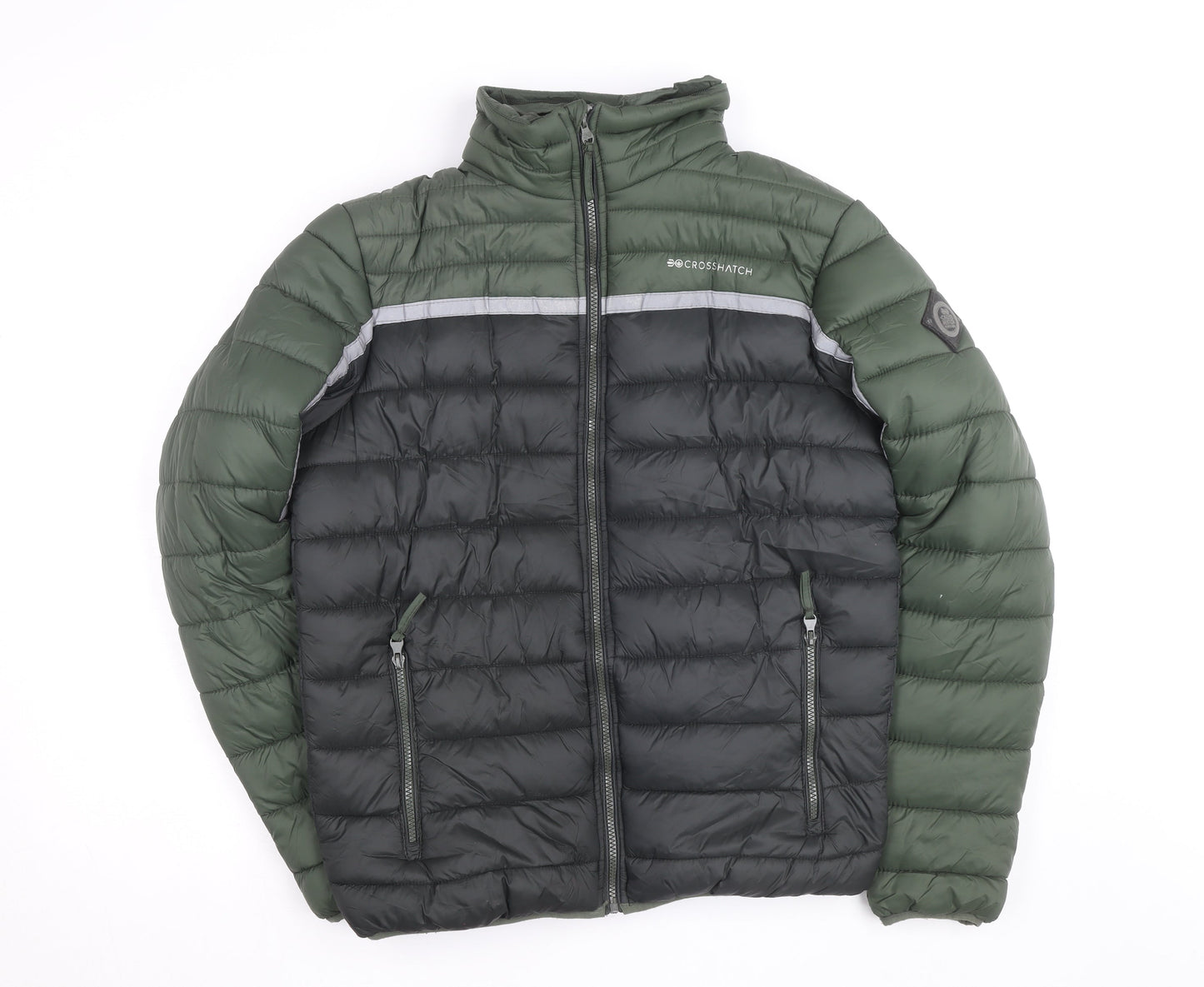 Crosshatch Men’s Green Black Puffer Jacket Size L Regular Fit