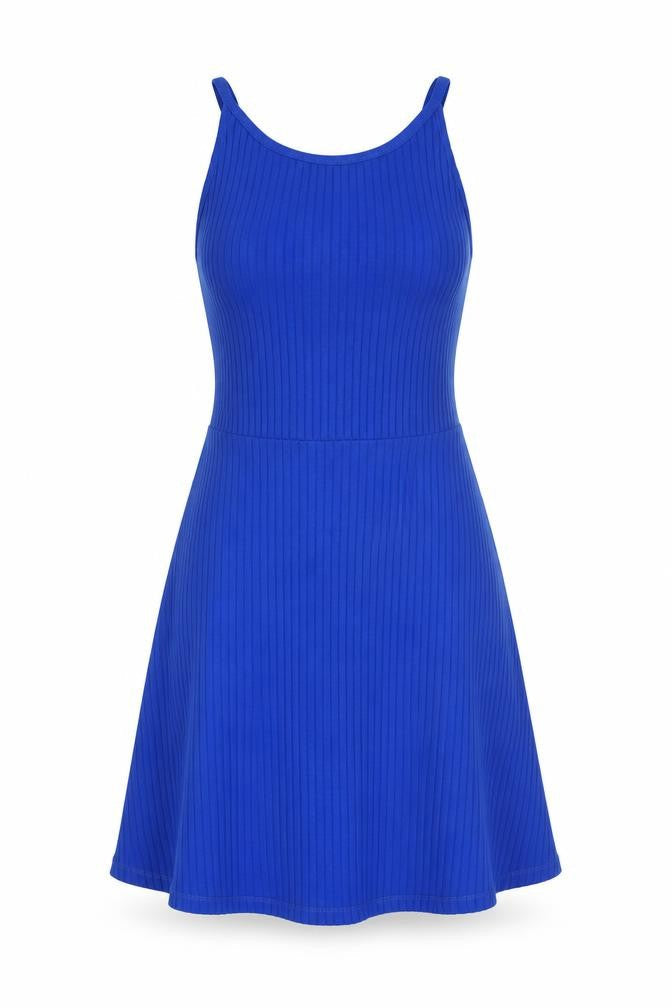 Topshop Petite Blue Fit & Flare Sleeveless Knit Dress Size 6