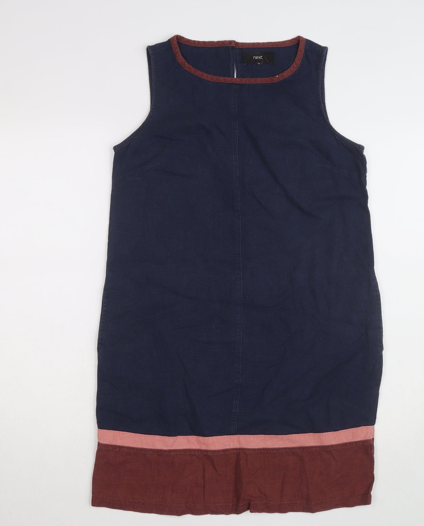 Next Women Blue Linen Sleeveless Shift Dress Size 8