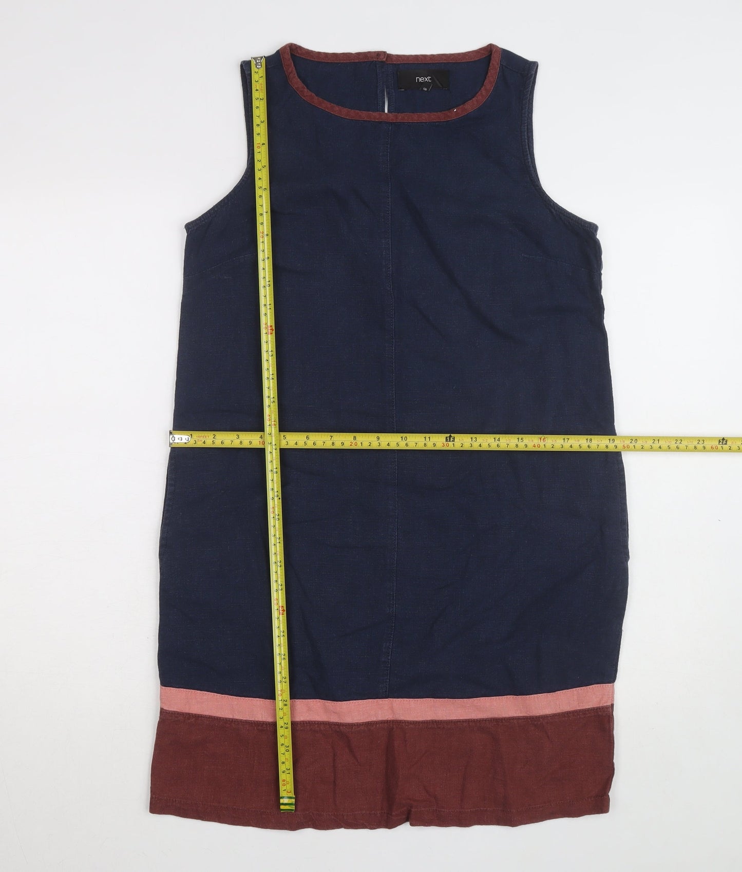 Next Women Blue Linen Sleeveless Shift Dress Size 8