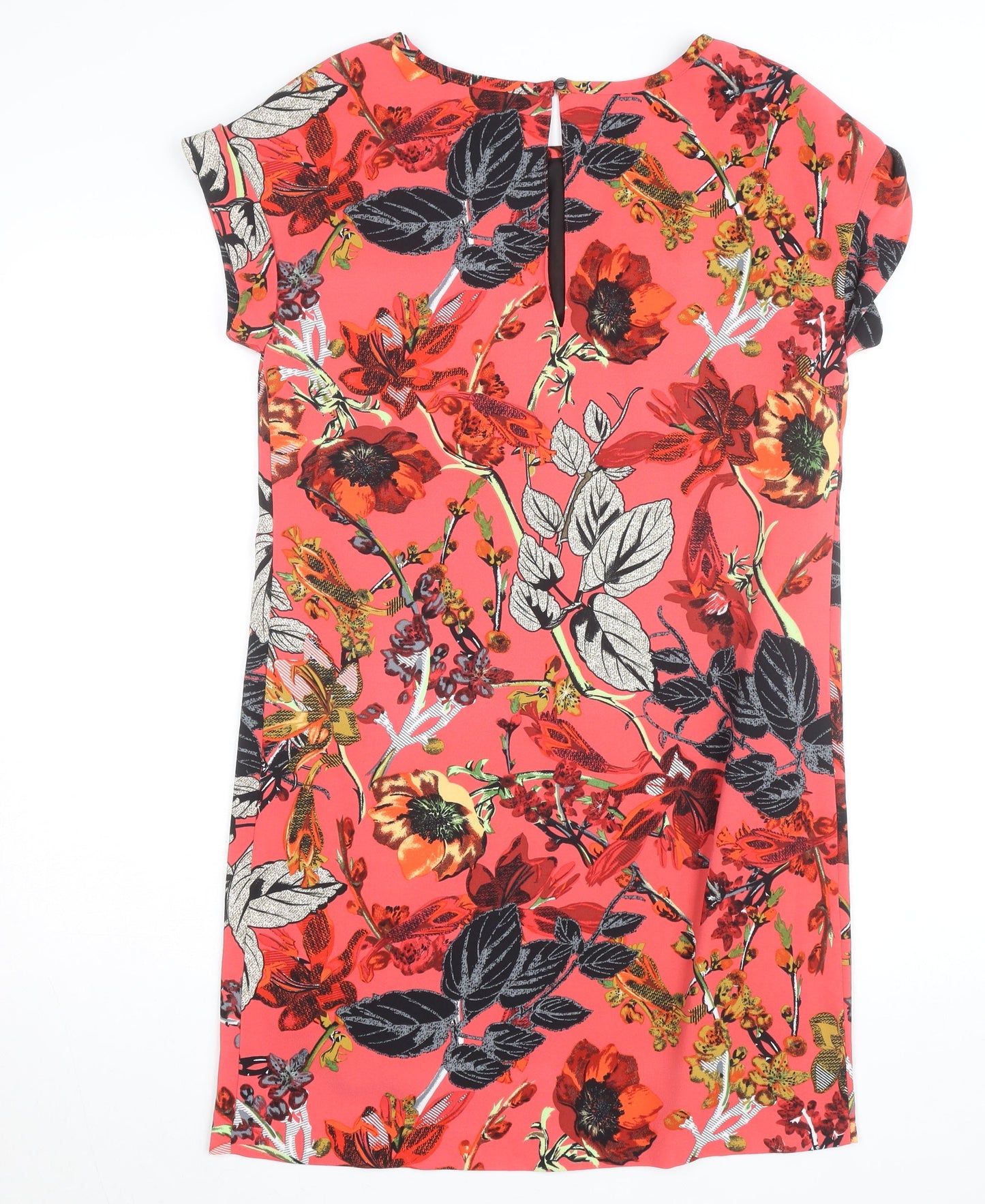 Next Women's Red Floral Shift Dress Size 8 Short Sleeve