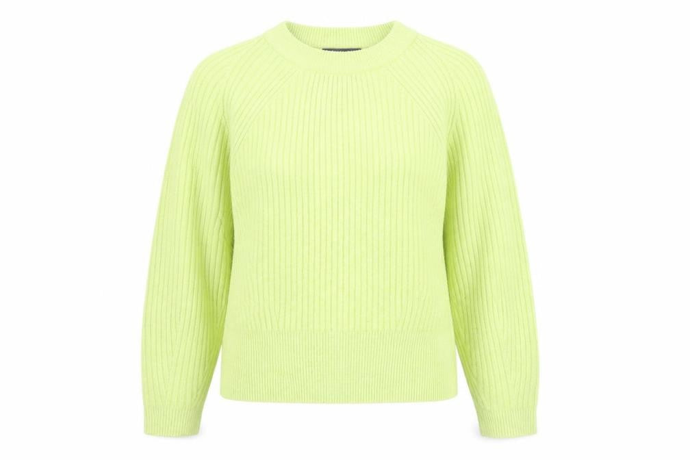 Marks and Spencer Women Green Crew Neck Ribbed Knit Jumper L