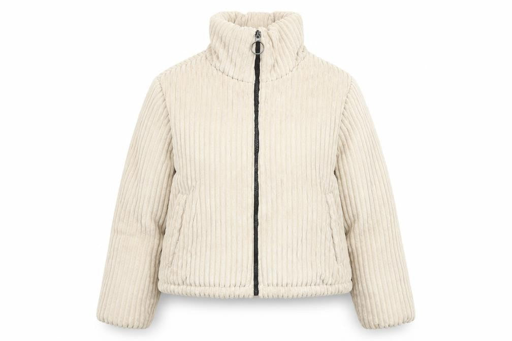 PRETTYLITTLETHING Women’s Beige Corduroy Puffer Jacket UK 6