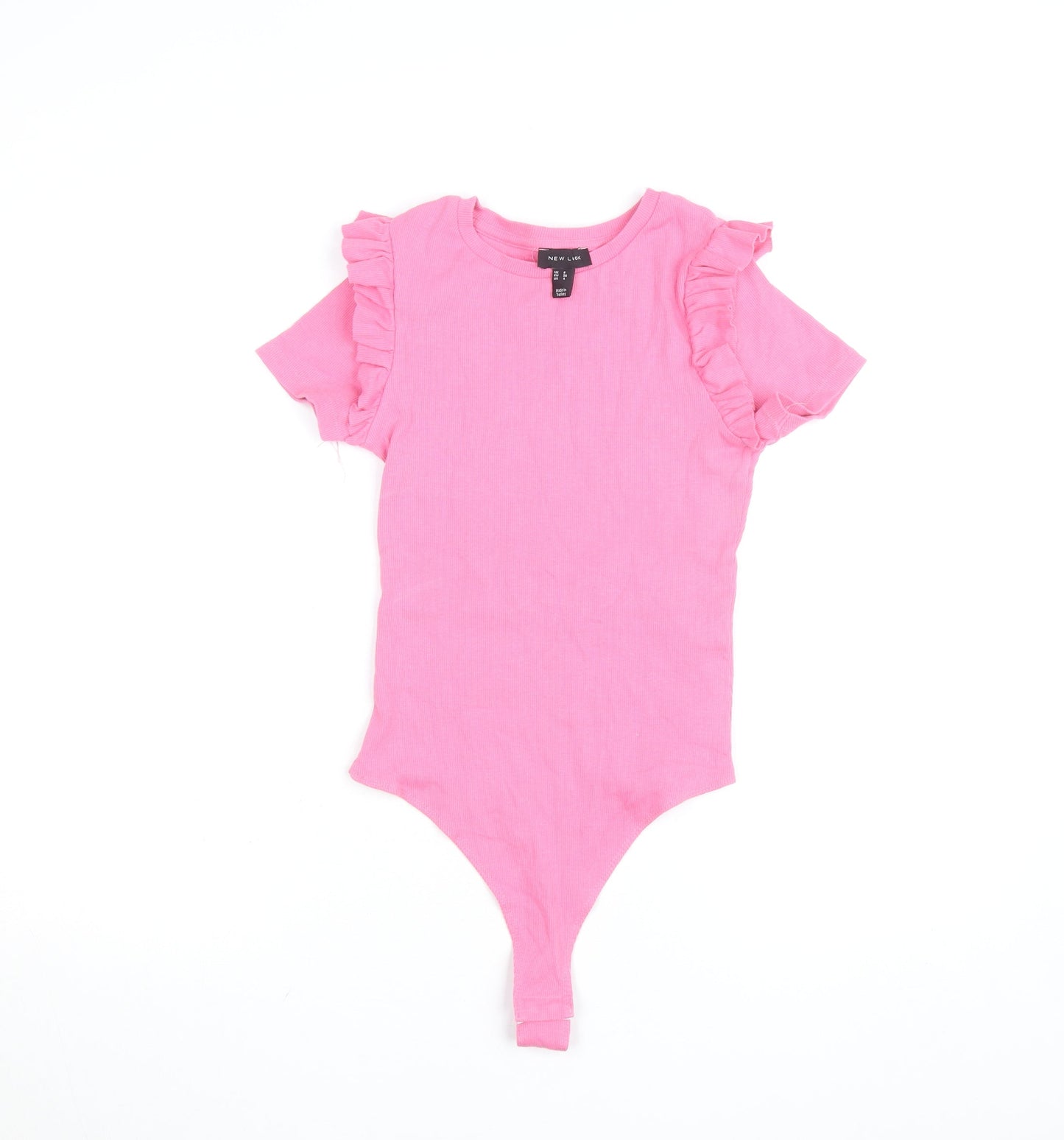 New Look Women's Pink Ruffle Sleeve Stretch Bodysuit Size 8