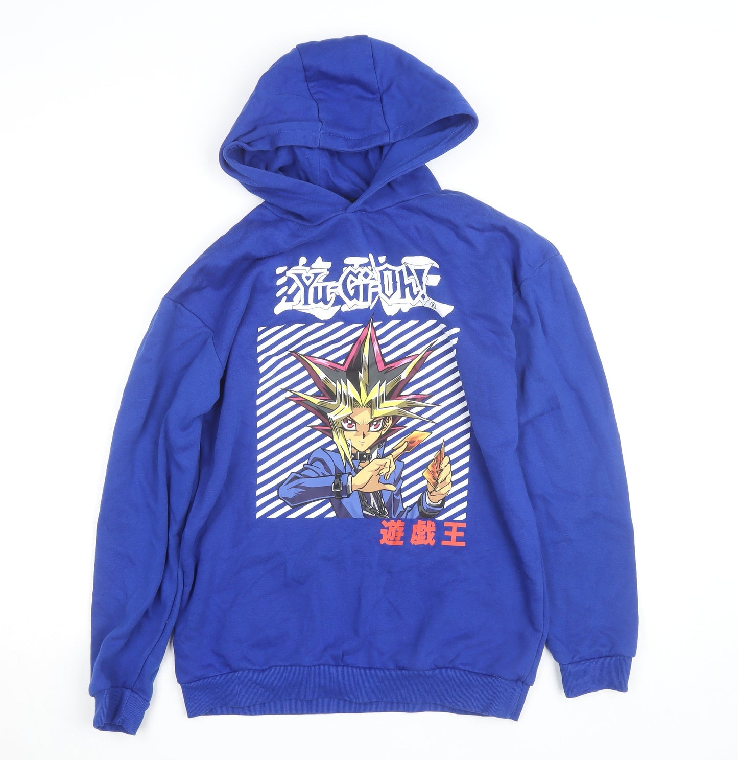 Yu-Gi-Oh! Blue Pullover Hoodie Teens Size M Anime Graphic Sweatshirt