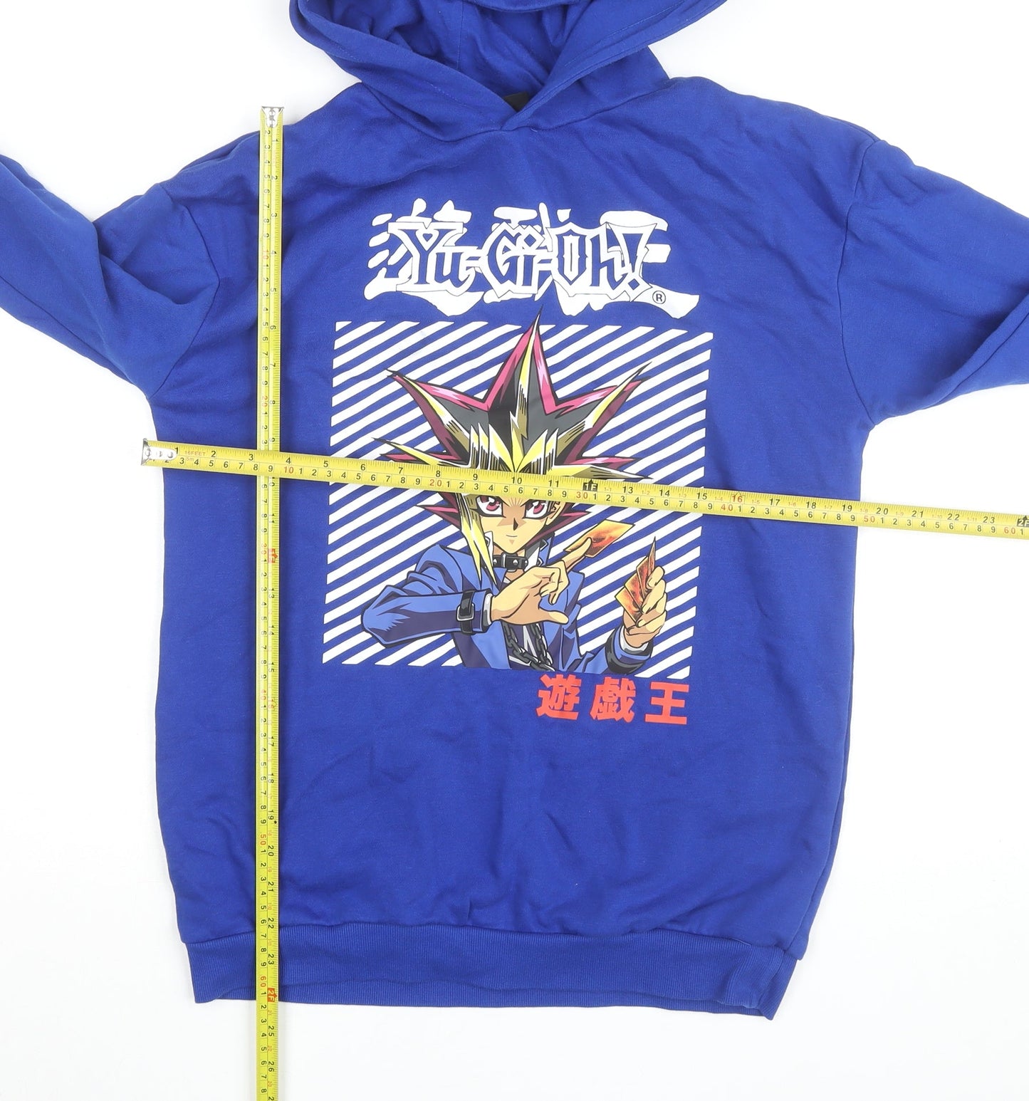 Yu-Gi-Oh! Blue Pullover Hoodie Teens Size M Anime Graphic Sweatshirt