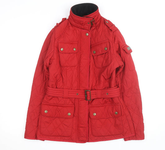 Barbour Women's Red Quilted Belted Mid-Length Jacket Size 10