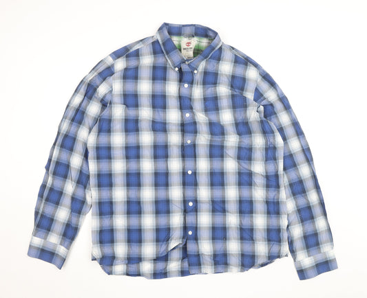Timberland Men’s Blue Plaid Regular Fit Long Sleeve Cotton Shirt 2XL