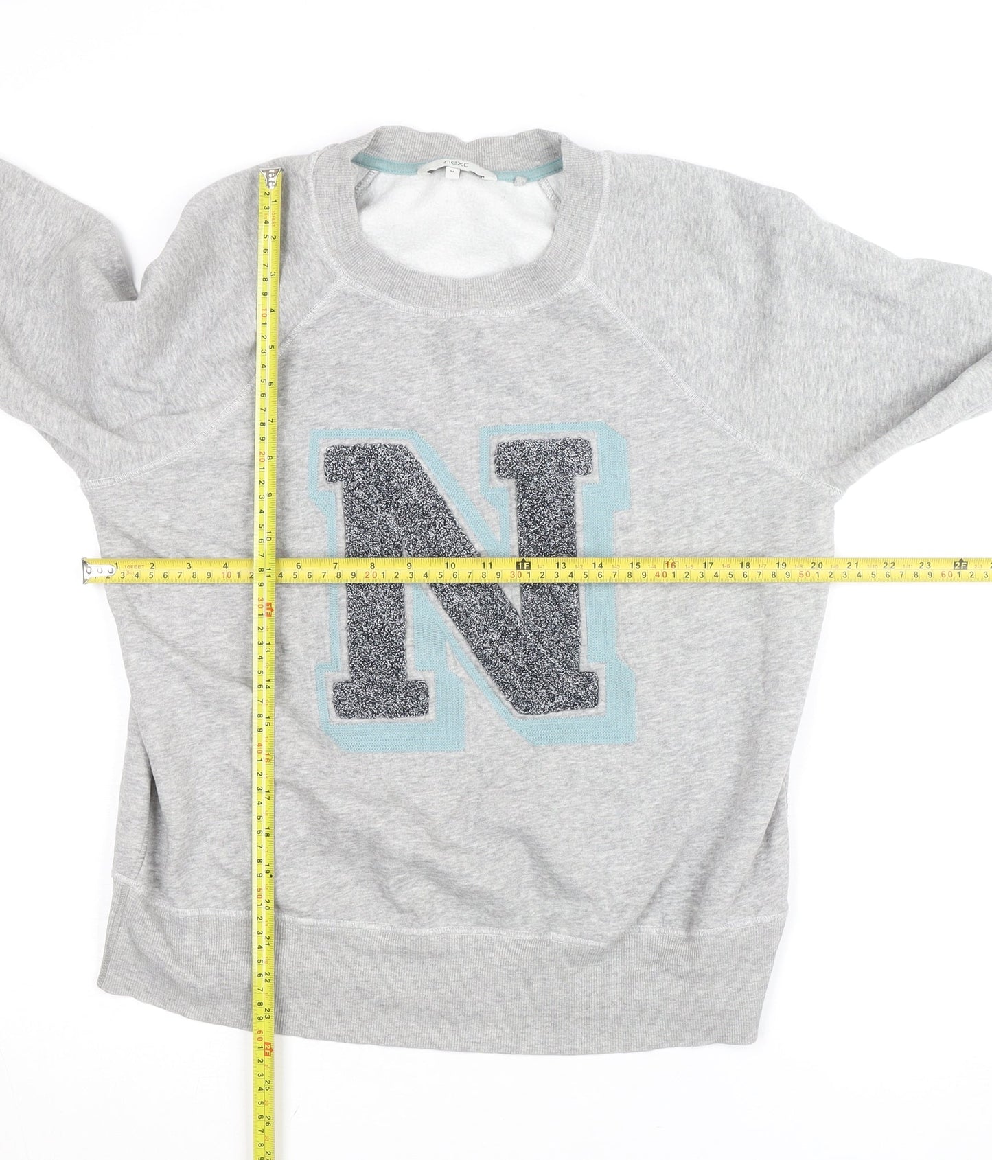 Next Women Grey Pullover Sweatshirt M Letter N Logo Casual Soft Cotton Blend
