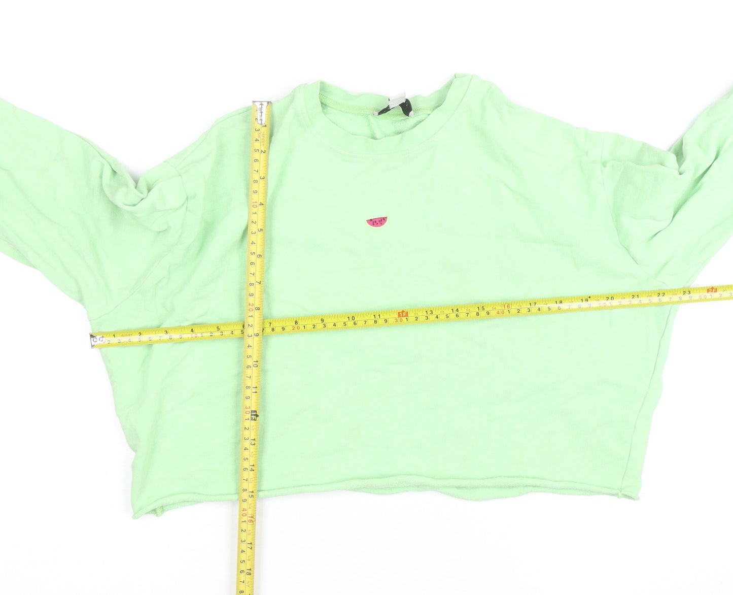 Topshop Petite Green Cotton Crew Neck Long Sleeve Pullover Jumper Size 6