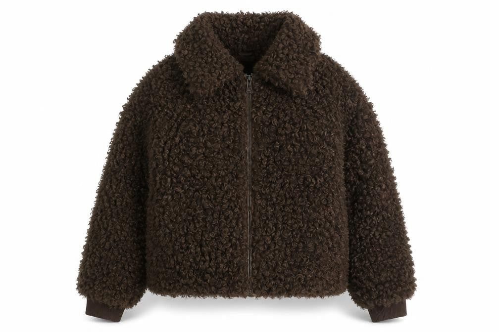 Gallery Womens Brown Faux Fur Short Bomber Jacket Size 10