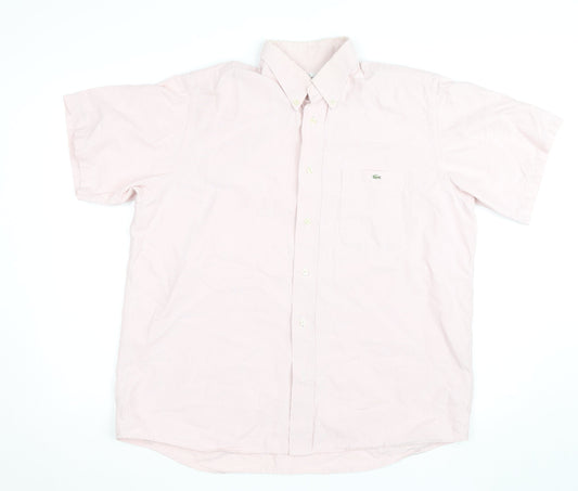 Lacoste Men's Pink Short Sleeve Button-Down Cotton Shirt Size L